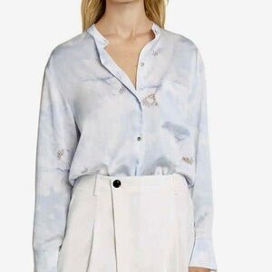 Vince Painted Magnolia Band Collar Blouse